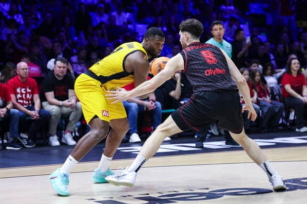 May 9, 2026, Badalona, Barcelona, Spain: RaiQuan Gray of AEK BC in action during the Final Four Basketball Champions League Final basketball match played between AEK BC and Rytas Vilnius at Palau Olimpic Badalona on May 09, 2026 in Badalona, Barcelona, Spain. Badalona Spain - ZUMAa181 20260509_zaa_a181_365 Copyright: xJavierxBorregox