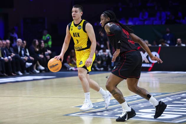 May 9, 2026, Badalona, Barcelona, Spain: Dimitris Flionis of AEK BC in action during the Final Four Basketball Champions League Final basketball match played between AEK BC and Rytas Vilnius at Palau Olimpic Badalona on May 09, 2026 in Badalona, Barcelona, Spain. AEK BC V Rytas Vilnius - Final Four Basketball Champions League - Badalona 2026 Final  - ZUMAa181 20260509_zaa_a181_396 Copyright: xJavierxBorregox