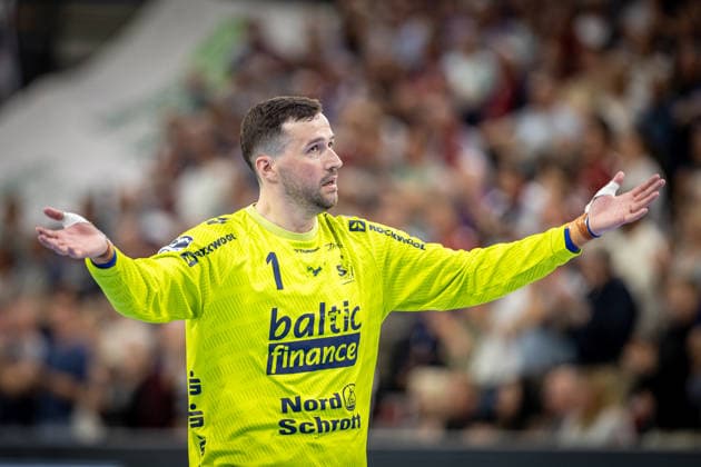 DAIKIN HBL SG Flensburg Handewitt vs TBV Lemgo Lippe 09 05 26 Benjamin Buric Nr 01, SG Flensburg Handewitt gestures DAIKIN HBL SG Flensburg Handewitt vs TBV Lemgo Lippe, GP JOULE Arena on 09 05 26 Copyright: xBEAUTIFULxSPORTS MarioxM.xKobergx