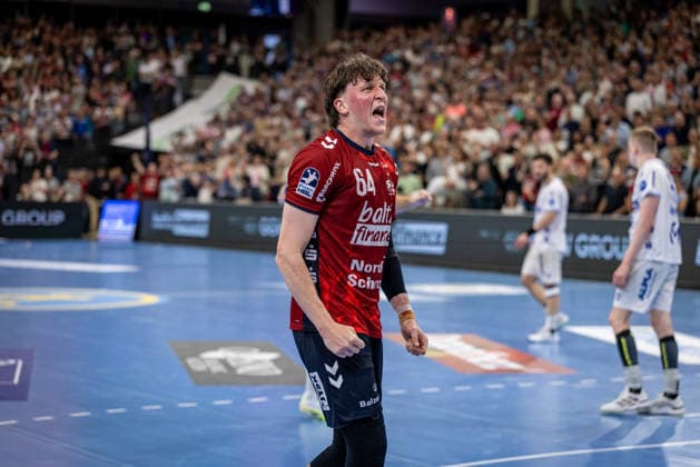 DAIKIN HBL SG Flensburg Handewitt vs TBV Lemgo Lippe 09 05 26 Cheering after victory Lasse Kjaer Moller Nr 64, SG Flensburg Handewitt DAIKIN HBL SG Flensburg Handewitt vs TBV Lemgo Lippe, GP JOULE Arena on 09 05 26 Copyright: xBEAUTIFULxSPORTS MarioxM.xKobergx