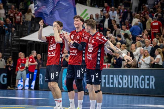DAIKIN HBL SG Flensburg Handewitt vs TBV Lemgo Lippe 09 05 26 Cheering after victory Team SG Flensburg Handewitt DAIKIN HBL SG Flensburg Handewitt vs TBV Lemgo Lippe, GP JOULE Arena on 09 05 26 Copyright: xBEAUTIFULxSPORTS MarioxM.xKobergx