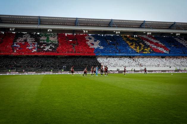 Choreo Choreography Choreography before the match of both fan groups, 1 FC Nuremberg vs FC Schalke 04, Football, Men, 2 Bundesliga, DFL, Season 2025 2026, 33 Matchday, Second round, 09 05 2026 DFB regulations prohibit any use of photographs as image sequences and or quasi video Nuremberg Bayern Germany Copyright: xkolbert-press MartinxAgüerax