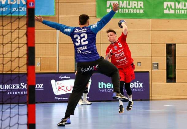 09 05 2026, Germany, Backnang, Handball 2 Bundesliga, HC Oppenweiler Backnang vs SG BBM Bietigheim, f l Janis Boieck HCO , Nico Bacani BBM