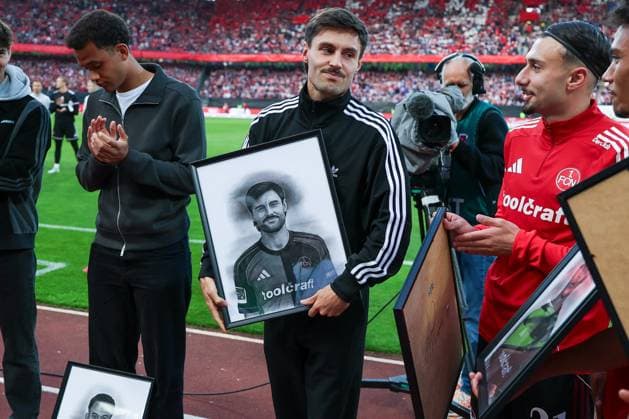 Tom Baack 5 1FC Nuernberg and Berkay YÄ±lmaz 21 1FC Nuernberg are bid farewell, 1 FC Nuernberg vs FC Schalke 04, Football, Men, 2 Bundesliga, DFL, Season 2025 2026, 33 Matchday, Second round, 09 05 2026 DFB regulations prohibit any use of photographs as image sequences and or quasi video Nuernberg Bayern Germany Copyright: xkolbert-press MartinxAgüerax