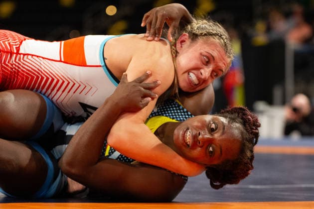 May 9, 2026, Coralville, Iowa, USA: KYLIE WELKER (USA) wrestles TATIANA RENTERIA (COL) in a 76kg WomenÃ¢â‚¬â ¢s Freestyle match during the 2026 Senior Pan-American Wrestling Championships at Xtream Arena in Coralville, Iowa. Wrestling 2026: 2026 Pan-American Wrestling Championships  - ZUMAh193 20260509_zsp_h193_044 Copyright: xDanielxMcGregor-Huyerx