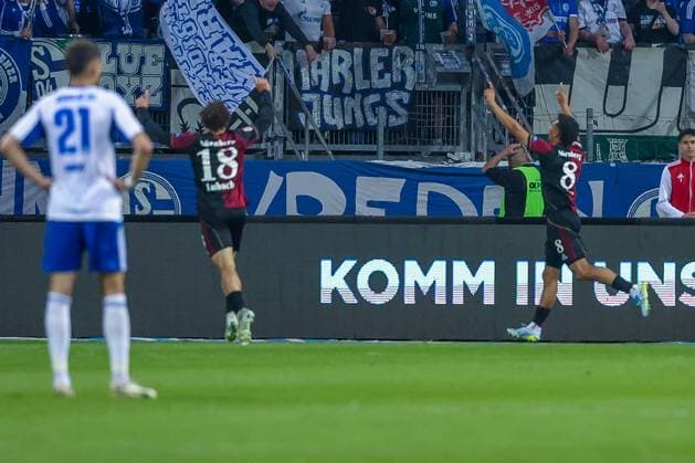 Henri Koudossou 8 1FC Nuernberg celebrates his goal for 2 0, with Rafael Lubach 18 1FC Nuernberg , 1 FC Nuernberg vs FC Schalke 04, Football, Men, 2 Bundesliga, DFL, Season 2025 2026, 33 Matchday, Second round, 09 05 2026 DFB regulations prohibit any use of photographs as image sequences and or quasi video Nuernberg Bayern Germany Copyright: xkolbert-press MartinxAgüerax