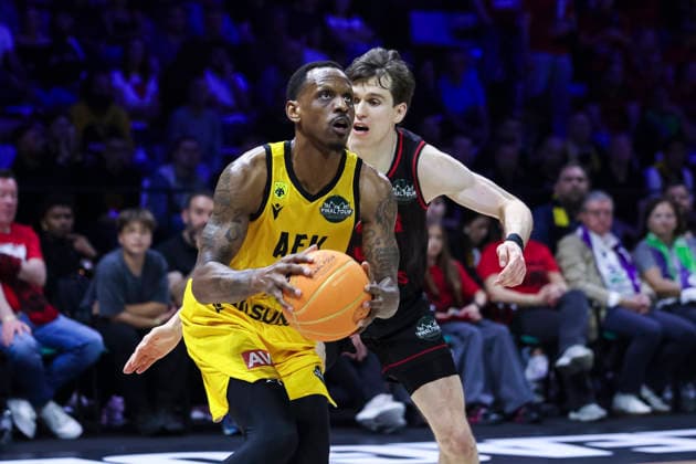 May 9, 2026, Badalona, Barcelona, Spain: James Nunnally of AEK BC in action during the Final Four Basketball Champions League Final basketball match played between AEK BC and Rytas Vilnius at Palau Olimpic Badalona on May 09, 2026 in Badalona, Barcelona, Spain. Badalona Spain - ZUMAa181 20260509_zaa_a181_482 Copyright: xJavierxBorregox