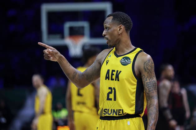 May 9, 2026, Badalona, Barcelona, Spain: James Nunnally of AEK BC gestures during the Final Four Basketball Champions League Final basketball match played between AEK BC and Rytas Vilnius at Palau Olimpic Badalona on May 09, 2026 in Badalona, Barcelona, Spain. AEK BC V Rytas Vilnius - Final Four Basketball Champions League - Badalona 2026 Final  - ZUMAa181 20260509_zaa_a181_499 Copyright: xJavierxBorregox