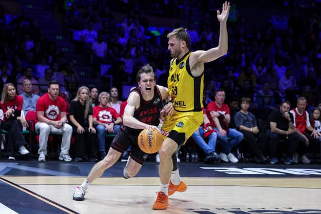 May 9, 2026, Badalona, Barcelona, Spain: Ignas Sargiunas of Rytas Vilnius and Vasilis Charalampopoulos of AEK BC in action during the Final Four Basketball Champions League Final basketball match played between AEK BC and Rytas Vilnius at Palau Olimpic Badalona on May 09, 2026 in Badalona, Barcelona, Spain. AEK BC V Rytas Vilnius - Final Four Basketball Champions League - Badalona 2026 Final  - ZUMAa181 20260509_zaa_a181_501 Copyright: xJavierxBorregox