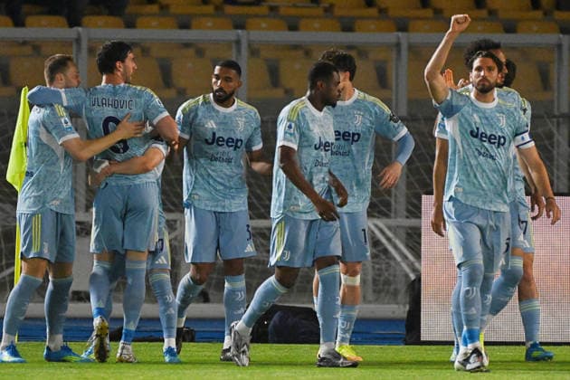 IPA84523328 - Juventus FC a contrasto celebrates after the goal during US Lecce vs Juventus FC, Italian soccer Serie A match in Lecce, Italy, May 09 2026  Copyright: xPasqualexGolia IPAxSportx xx 84523328