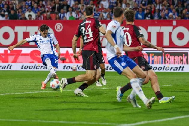 Soufiane El Faouzi 23 FC Schalke 04 in action, 1 FC Nuernberg vs FC Schalke 04, Football, Men, 2 Bundesliga, DFL, Season 2025 2026, 33 Matchday, Second round, 09 05 2026 DFB regulations prohibit any use of photographs as image sequences and or quasi video Nuernberg Bayern Germany Copyright: xkolbert-press MartinxAgüerax