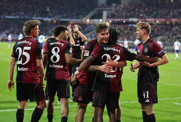 09 05 2026 Soccer Season 2025 2026 2 Soccer Bundesliga 33 Matchday 1 FC Nürnberg FCN Club FC Schalke 04 S04 Gelsenkirchen Sportfoto Zink DaMa xdaxmax DFL regulations prohibit any use of photographs as image sequences and or quasi video only for editorial use Jubel Freude Torjubel nach Tor zum 3 0 Mohamed Ali Zoma 23, 1 FC Nürnberg FCN und Clubfan Clubfans FCN Fans jubelt freue sich Torschütze Mohamed Ali Zoma 23, 1 FC Nürnberg FCN