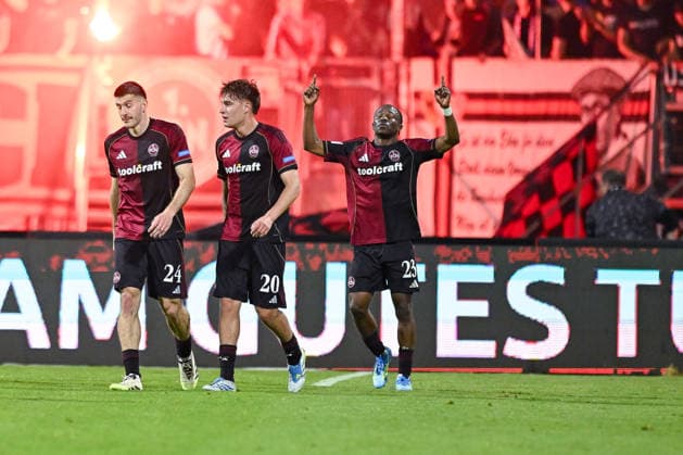 09 05 2026, Football, 2 Bundesliga, Season 2025 2026, Matchday 32, 1 FC Nürnberg FC Schalke 04, Alo Zoma Mohamed 1 FC Nürnberg celebrates the goal for 3 0, xRHR PHOTO YYx Copyright: KROEGER RHR-FOTOx RHR-FOTO YY