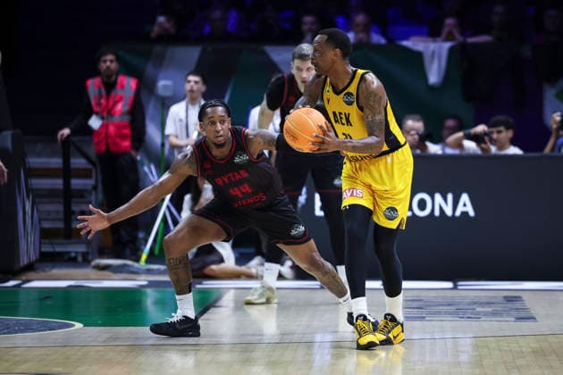 May 9, 2026, Badalona, Barcelona, Spain: James Nunnally of AEK BC and Speedy Smith of Rytas Vilnius in action during the Final Four Basketball Champions League Final basketball match played between AEK BC and Rytas Vilnius at Palau Olimpic Badalona on May 09, 2026 in Badalona, Barcelona, Spain. Badalona Spain - ZUMAa181 20260509_zaa_a181_510 Copyright: xJavierxBorregox