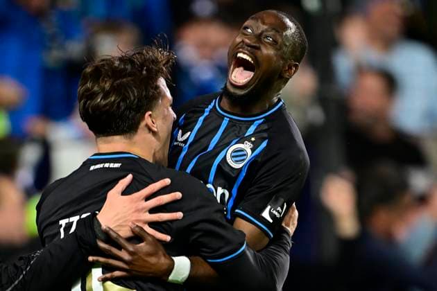 Club Brugge v Sint-Truidense VV - Jupiler Pro League Champions Play-Off BRUGGE, BELGIUM - MAY 09 : Forbs Carlos forward of Club Brugge celebrates after scoring with teammates Tzolis Christos forward of Club Brugge and Vermant Romeo forward of Club Brugge during the Jupiler Pro League Champions Play-Off match between Club Brugge and Sint-Truidense VV on May 9, 2026 in Brugge, Belgium, 09 05 2026 Brugge Belgium  Copyright: xNicoxVereeckenx