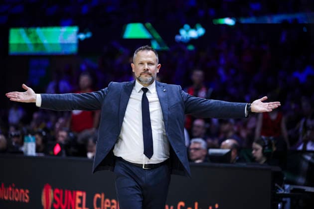 May 9, 2026, Badalona, Barcelona, Spain: Giedrius Zibenas, head coach of Rytas Vilnius gestures during the Final Four Basketball Champions League Final basketball match played between AEK BC and Rytas Vilnius at Palau Olimpic Badalona on May 09, 2026 in Badalona, Barcelona, Spain. AEK BC V Rytas Vilnius - Final Four Basketball Champions League - Badalona 2026 Final  - ZUMAa181 20260509_zaa_a181_518 Copyright: xJavierxBorregox