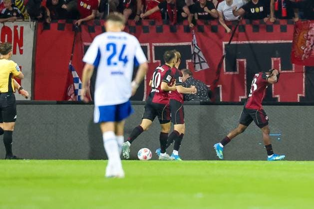 Mohamed Ali Zoma 23 1FC Nuernberg cheers after the 3 0, 1 FC Nuernberg vs FC Schalke 04, Football, Men, 2 Bundesliga, DFL, Season 2025 2026, 33 Matchday, Second round, 09 05 2026 DFB regulations prohibit any use of photographs as image sequences and or quasi video Nuernberg Bayern Germany Copyright: xkolbert-press MartinxAgüerax