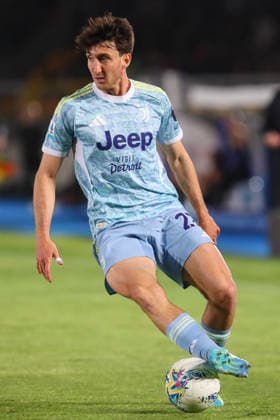 Andrea Cambiaso of Juventus FC in action during the serie A match between US Lecce and Juventus FC at Ettore Giardiniero - Via del Mare stadium in Lecce (Italy), May 09, 2026. massimilianoxcarnabuci