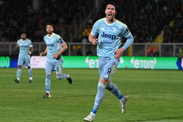 IPA84524034 - Dusan Vlahovic (Fc Juventus) celebrates after the goal during US Lecce vs Juventus FC, Italian soccer Serie A match in Lecce, Italy, May 09 2026  Copyright: xPasqualexGolia IPAxSportx xx 84524034