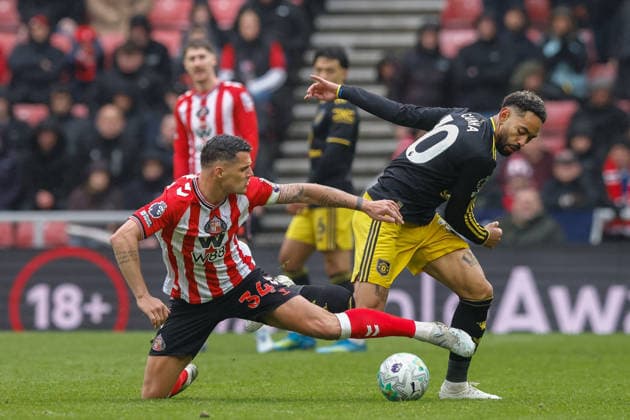 Sunderland v Manchester United, ManU Premier League Matheus Cunha of Manchester United battles with Granit Xhaka of Sunderland during the Sunderland v Manchester United Premier League match at the Stadium of Light, Sunderland, England on 9 May 2026 Credit: Craig Cowan Every Second Media Editorial use only. All images are copyright Every Second Media Limited. No images may be reproduced without prior permission. All rights reserved. Premier League and Football League images are subject to licensing agreements with Football DataCo Limited. see https: www.football-dataco.com Copyright: xIMAGO EveryxSecondxMediax ESM-1983-0213 CraigxCowanx xEveryxSecondxMediax