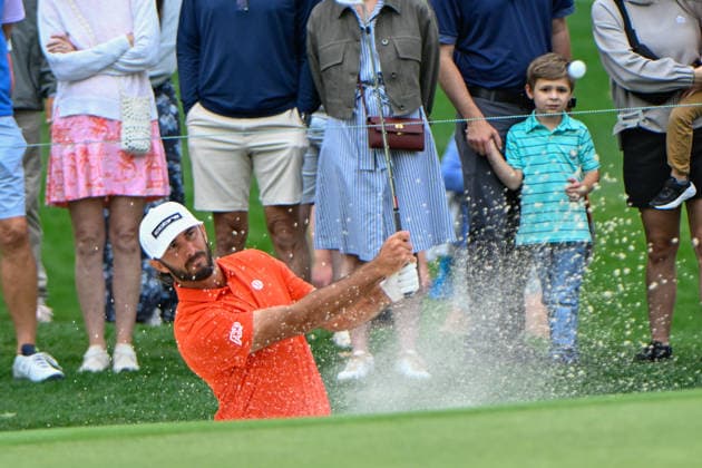 CHARLOTTE, NC - MAY 09: Max Homa (USA) hits from the trap on 1 during the third round of the Truist Championship on May 9, 2026, at the Quail Hollow Club in Charlotte, North Carolina. (Photo by Ken Murray Icon Sportswire) GOLF: MAY 09 PGA, Golf Herren Truist Championship EDITORIAL USE ONLY Icon2605090143