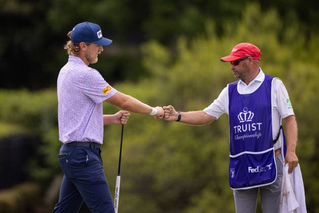 2026 Truist Championship: Third Round May 09 May 9, 2026: Kristoffer Reitan celebrates a birdie on the seventh green during the third round of the 2026 Truist Championship at Quail Hollow Club in Charlotte, NC. (Scott Kinser CSM) (Credit Image: Â Scott Kinser Cal Media) Charlotte Nc United States EDITORIAL USE ONLY Copyright: xx ZUMA-20260509_zma_c04_013.jpg ScottxKinserx csmphotothree490070