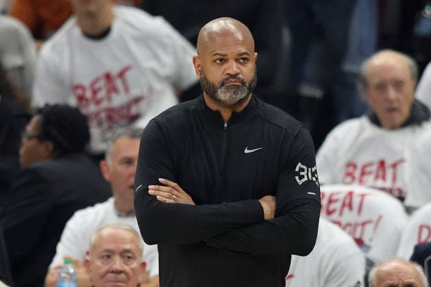Detroit Pistons head coach J.B. Bickerstaff looks on during the first quarter against the Cleveland Cavaliers in Cleveland, Ohio Saturday May 9, 2026. The Cavaliers defeated the Pistons 116-109.  CLE20260509124 AARONxJOSEFCZYK