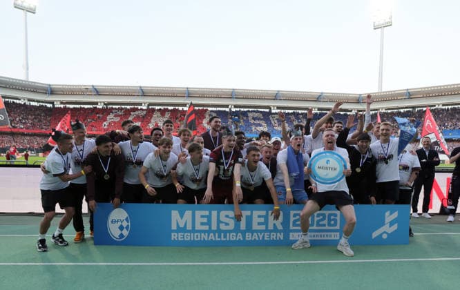 09 05 2026 Soccer Season 2025 2026 2 Soccer Bundesliga 33 Matchday 1 FC Nürnberg FCN Club FC Schalke 04 S04 Gelsenkirchen Sportfoto Zink DaMa xdaxmax DFL regulations prohibit any use of photographs as image sequences and or quasi video only for editorial use Symbolbild Symbolfoto Feature Impression Honoring the U23 Team Team of FCN as champions of the Regionalliga Bayern before the start of the match