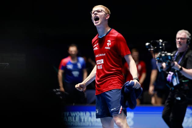 LONDON, ENGLAND - MAY 09: Alexis Lebrun of Team France competes in the Men s Teams - Semifinal match against Team China on day 12 of ITTF World Team Table tennis, Tischtennis Championships Finals London 2026 at OVO Arena Wembley on May 9, 2026 in London, England.  Copyright: xVCGx 111640367732
