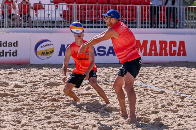 May 10, 2026, Madrid, Madrid, Spain: GUSTAVS AUZINS of Lithuania during the men s Quarterfinals match between the Lithuania national team, Nationalteam and the Spanish national team, held at the Beach Pro Tour Futures Madrid 2026 at the Parque Deportivo Puerta de Hierro on May 9, 2026, in Madrid, Spain. Madrid Spain - ZUMAc312 20260510_zsp_c312_045 Copyright: xOscarxManuelxSanchezx