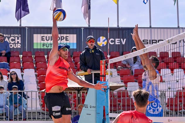 May 10, 2026, Madrid, Madrid, Spain: GUSTAVS AUZINS of Lithuania and NATHAN MATOS of Spain during the men s Quarterfinals match between the Lithuania national team, Nationalteam and the Spanish national team, held at the Beach Pro Tour Futures Madrid 2026 at the Parque Deportivo Puerta de Hierro on May 9, 2026, in Madrid, Spain. Beach Pro Tour Futures Madrid 2026 (Men s) - 05.09.26 (Day Three)  - ZUMAc312 20260510_zsp_c312_085 Copyright: xOscarxManuelxSanchezx