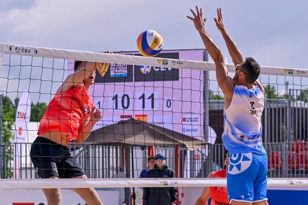 May 10, 2026, Madrid, Madrid, Spain: EDGARS TOCS of Lithuania and NATHAN MATOS of Spain during the men s Quarterfinals match between the Lithuania national team, Nationalteam and the Spanish national team, held at the Beach Pro Tour Futures Madrid 2026 at the Parque Deportivo Puerta de Hierro on May 9, 2026, in Madrid, Spain. Beach Pro Tour Futures Madrid 2026 (Men s) - 05.09.26 (Day Three)  - ZUMAc312 20260510_zsp_c312_096 Copyright: xOscarxManuelxSanchezx