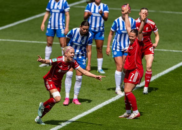 Football - Women™s FA Cup - Semi-Final - Liverpool FC Women v Brighton & Hove Albion FC Women ST HELENS, ENGLAND - Sunday, May 10, 2026: Liverpool s Denise O Sullivan celebrates after scoring the first goal during the Women™s FA Cup Semi-Final match between Liverpool FC Women and Brighton & Hove Albion FC Women at the St Helens Stadium. (Photo by David Rawcliffe Propaganda) ST HELENS St Helens Stadium MERSEYSIDE ENGLAND  Copyright: xPropagandaxPhotoxAgencyx P2026-05-10-Liverpool_W_Brighton_W-13