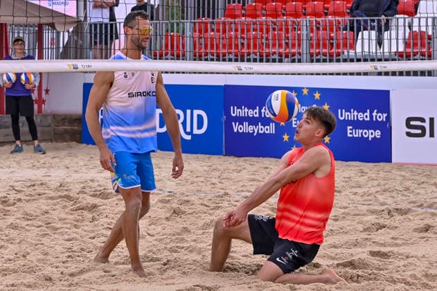 May 10, 2026, Madrid, Madrid, Spain: EDGARS TOCS of Lithuania and NATHAN MATOS of Spain during the men s Quarterfinals match between the Lithuania national team, Nationalteam and the Spanish national team, held at the Beach Pro Tour Futures Madrid 2026 at the Parque Deportivo Puerta de Hierro on May 9, 2026, in Madrid, Spain. Madrid Spain - ZUMAc312 20260510_zsp_c312_147 Copyright: xOscarxManuelxSanchezx