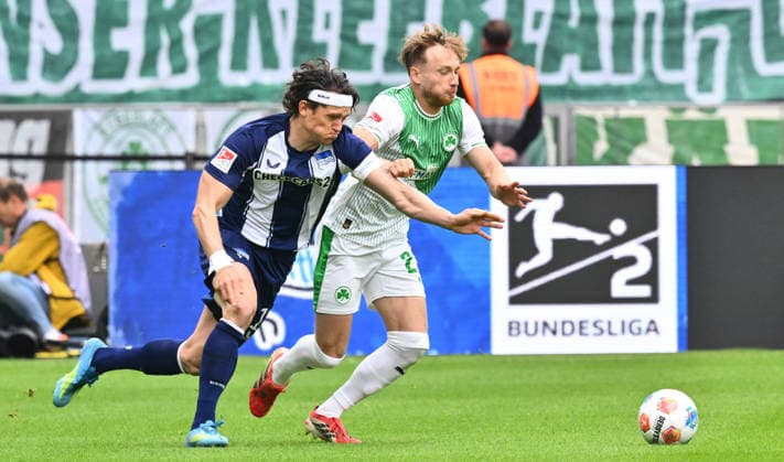 10 05 2026 Soccer Season 2025 2026 2 Soccer Bundesliga 33 Matchday Hertha BSC Berlin SpVgg Greuther Fürth SGF Kleeblatt Sportfoto Zink xwoxzix DFL regulations prohibit any use of photographs as image sequences and or quasi video only for editorial use Fabian Reese 11, Hertha BSC Berlin Jannik Dehm 23, SpVgg Greuther Fürth