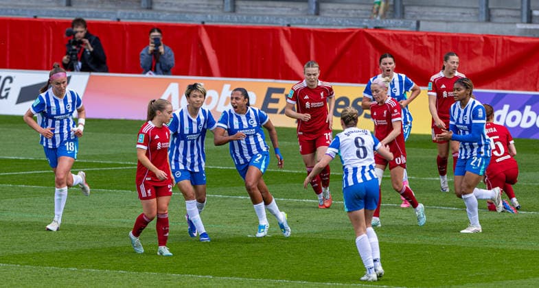 Football - Women™s FA Cup - Semi-Final - Liverpool FC Women v Brighton & Hove Albion FC Women ST HELENS, ENGLAND - Sunday, May 10, 2026: Brighton & Hove Albion s Manuela Vanegas celebrates after scoring her side s first goal to make the score 2-1 during the Women™s FA Cup Semi-Final match between Liverpool FC Women and Brighton & Hove Albion FC Women at the St Helens Stadium. (Photo by David Rawcliffe Propaganda) ST HELENS St Helens Stadium MERSEYSIDE ENGLAND  Copyright: xPropagandaxPhotoxAgencyx P2026-05-10-Liverpool_W_Brighton_W-32