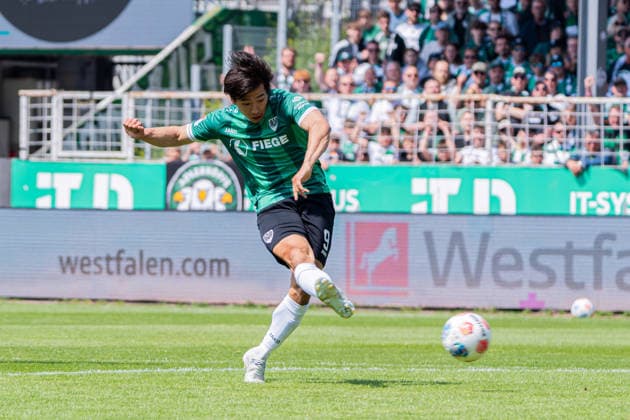 Münster, Germany 10 May 2026 2 BL 2025 2026 Sp 33 SC Preußen Münster vs SV Darmstadt 98 In the picture Shin Yamada PRM makes the goal to 1 0 DFL DFB regulations prohibit any use of photographs as image sequences and or quasi video LVM Preussenstadion Nordrhein Westfalen Copyright: xFotostandx xKruczynskix