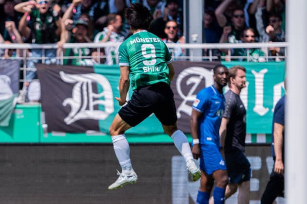 Münster, Germany 10 May 2026 2 BL 2025 2026 Sp 33 SC Preußen Münster vs SV Darmstadt 98 In the picture Shin Yamada PRM cheers after his goal for 1 0 DFL DFB regulations prohibit any use of photographs as image sequences and or quasi video LVM Preussenstadion Nordrhein Westfalen Copyright: xFotostandx xKruczynskix