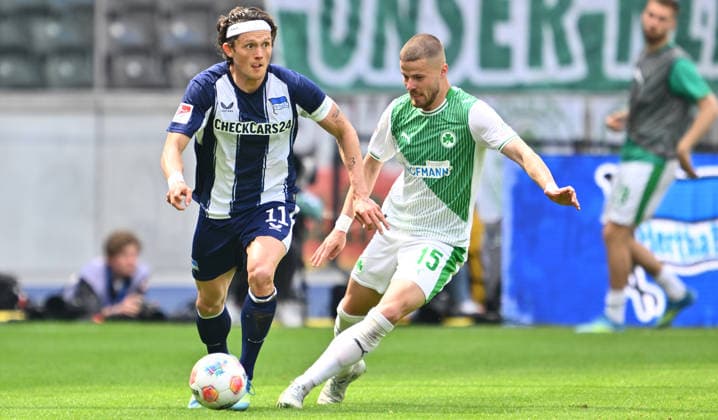 10 05 2026 Soccer Season 2025 2026 2 Soccer Bundesliga 33 Matchday Hertha BSC Berlin SpVgg Greuther Fürth SGF Kleeblatt Sportfoto Zink xwoxzix DFL regulations prohibit any use of photographs as image sequences and or quasi video only for editorial use Fabian Reese 11, Hertha BSC Berlin Jan Elvedi 15, SpVgg Greuther Fürth