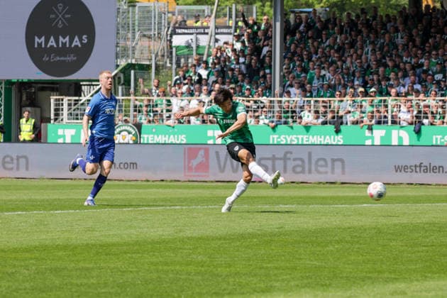 10 05 2026, xgrfx, Fußball 2 Bundesliga, Preußen Münster SV Darmstadt 98 v l Tor, Shin Yamada zum 1 0 Preußen Münster DFL DFB REGULATIONS PROHIBIT ANY USE OF PHOTOGRAPHS as IMAGE SEQUENCES and or QUASI VIDEO Münster
