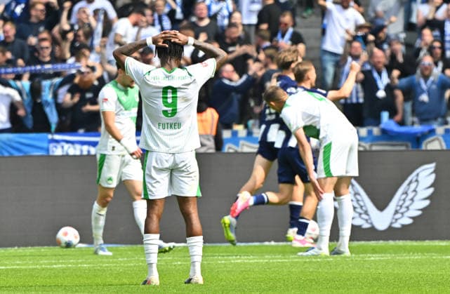 10 05 2026 Soccer Season 2025 2026 2 Soccer Bundesliga 33 Matchday Hertha BSC Berlin SpVgg Greuther Fürth SGF Kleeblatt Sportfoto Zink MeZi xmexzix DFL regulations prohibit any use of photographs as image sequences and or quasi video only for editorial use Noel Futkeu 9, SpVgg Greuther Fürth disappointed disappointment after conceding goal to 1 0