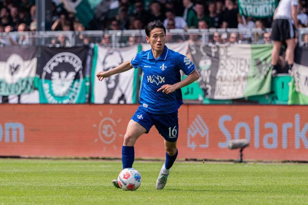 Münster, Germany 10 May 2026 2 BL 2025 2026 Sp 33 SC Preußen Münster vs SV Darmstadt 98 In picture Hiroki Akiyama Darmstadt DFL DFB regulations prohibit any use of photographs as image sequences and or quasi video LVM Preussenstadion Nordrhein Westfalen Copyright: xFotostandx xKruczynskix