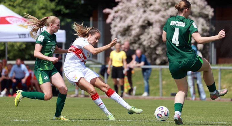 10 05 26 Women VfB Stuttgart VfL Wofsburg II Germany, Stuttgart, 10 05 2026, Soccer, Women, 2 Bundesliga, Season 2025 2026, VfB Stuttgart VfL Wolfsburg II Fabienne Dongus VfB Stuttgart Goal 1 0 Dongus