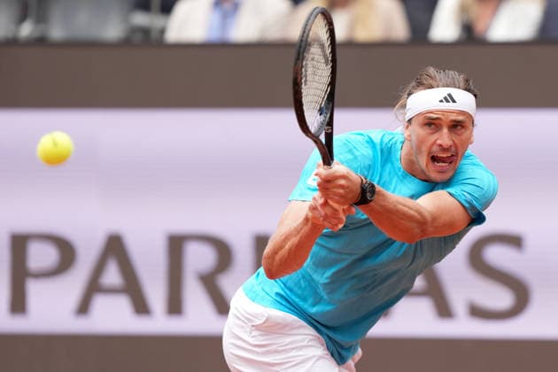 Alexander Zverev of Germany in action during his match against Alexander Blockx of Belgium at the Internazionali BNL d Italia 2026 tennis tournament at Foro Italico in Rome (Italy) on May, 10, 2026. AntoniettaxBaldassarre