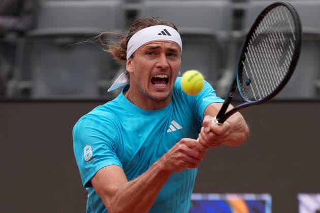 Alexander Zverev of Germany in action during his match against Alexander Blockx of Belgium at the Internazionali BNL d Italia 2026 tennis tournament at Foro Italico in Rome (Italy) on May, 10, 2026. AntoniettaxBaldassarre
