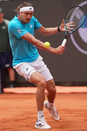 Alexander Zverev of Germany in action during his match against Alexander Blockx of Belgium at the Internazionali BNL d Italia 2026 tennis tournament at Foro Italico in Rome (Italy) on May, 10, 2026. AntoniettaxBaldassarre