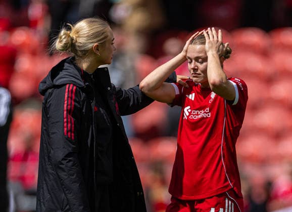 Football - Women™s FA Cup - Semi-Final - Liverpool FC Women v Brighton & Hove Albion FC Women ST HELENS, ENGLAND - Sunday, May 10, 2026: Liverpool s Beata Olsson (R) looks dejected after the Women™s FA Cup Semi-Final match between Liverpool FC Women and Brighton & Hove Albion FC Women at the St Helens Stadium. Brighton won 3-2. (Photo by David Rawcliffe Propaganda) ST HELENS St Helens Stadium MERSEYSIDE ENGLAND  Copyright: xPropagandaxPhotoxAgencyx P2026-05-10-Liverpool_W_Brighton_W-52