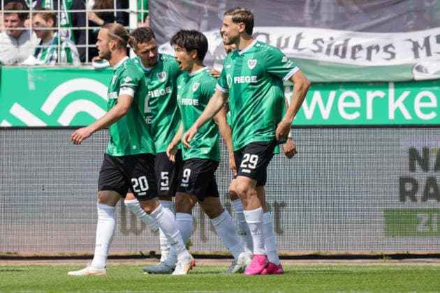 10 05 2026, xgrfx, Fußball 2 Bundesliga, Preußen Münster SV Darmstadt 98 v l Tor, Shin Yamada zum 1 0 Preußen Münster DFL DFB REGULATIONS PROHIBIT ANY USE OF PHOTOGRAPHS as IMAGE SEQUENCES and or QUASI VIDEO Münster