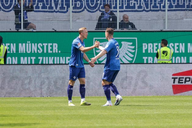 10 05 2026, xgrfx, Fußball 2 Bundesliga, Preußen Münster SV Darmstadt 98 v l Tor, Isac Lidberg zum 1 1 SV Darmstadt DFL DFB REGULATIONS PROHIBIT ANY USE OF PHOTOGRAPHS as IMAGE SEQUENCES and or QUASI VIDEO Münster