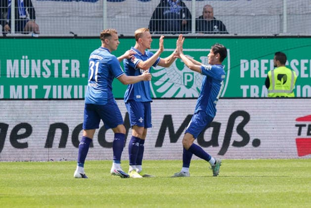 10 05 2026, xgrfx, Fußball 2 Bundesliga, Preußen Münster SV Darmstadt 98 v l Tor, Isac Lidberg zum 1 1 SV Darmstadt DFL DFB REGULATIONS PROHIBIT ANY USE OF PHOTOGRAPHS as IMAGE SEQUENCES and or QUASI VIDEO Münster